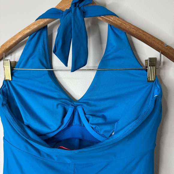 NEW Spanx Halter One Piece Bayside Blue Gold Ring Twist Front Swimsuit Size XL - Picture 7 of 11